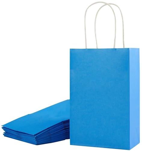 SUNCOLOR 12-Pack Blue Gift Bags with Handles 8 Recyclable Small Paper Goodie Bags for Party Favors Baby Showers Birthdays Boys Parties & Business Gifts