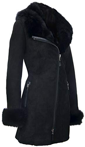 Infinity Leather Women's Black Hooded Suede Merino Shearling Sheepskin Toscana Jacket Coat2