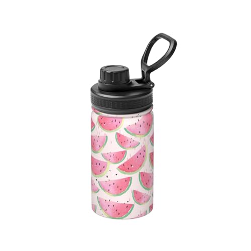 Botella de agua deportiva aislada al vacío con estampado de frutas frescas de sandía, botella de agua de acero inoxidable que mantiene el frío y caliente para hacer deporte