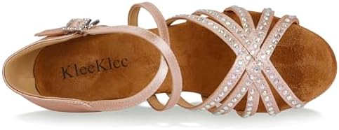 KleeKlcc Rhinestone Ballroom Dance Shoes Women Latin Salsa Dancing Shoes Practice Dance Heels ZB07, Nude-2.5 Inch Heel, 7 — view 2