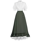 FCCAM Green Victorian Dress for Women Short Sleeve 1800s Edwardian Dress Costume with Pockets XL