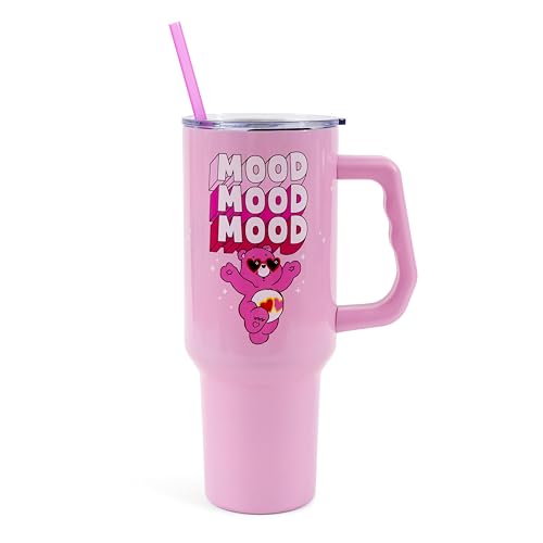 Silver Buffalo Care Bears “Mood” Double Walled Stainless Steel Tumbler with Handle Featuring Love-A-Lot Bear, Fits in Standard Cup Holder, 40 Ounces