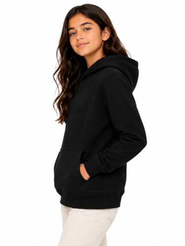 Image of Cloth Theory Girls Solid Cotton Fleece Hoodie | Soft Full Sleeve Hooded Sweatshirt with Kangaroo Pocket | Comfortable Casual Winter Wear for Girls | Stylish Everyday Pullover | 7-8 to 13-14 Years