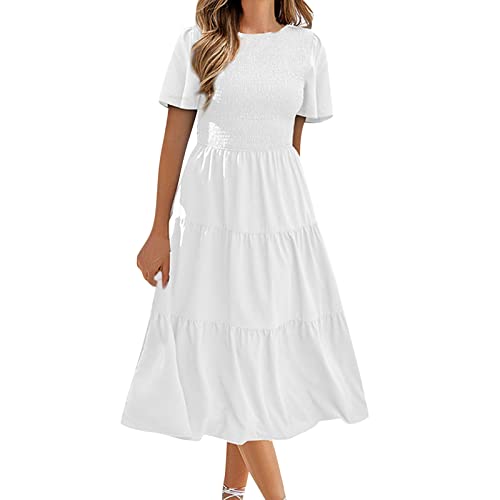 Vestido de playa manga plana mujer vestido largo hasta la rodilla bohemio con volantes