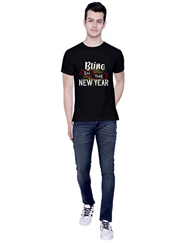 CreativiT Graphic Printed T-Shirt for Unisex Bling in The New Year Tshirt | Casual Half Sleeve Round Neck T-Shirt | 100% Cotton | D00443-1255