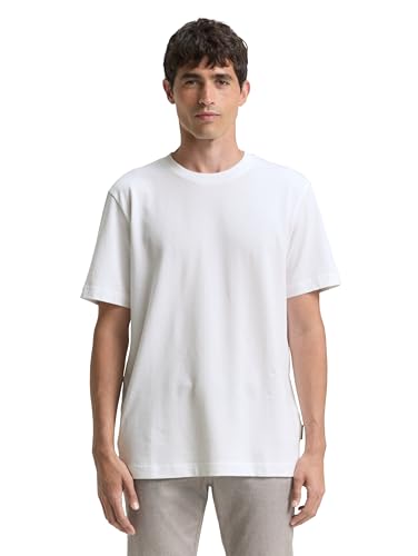 TOM TAILOR Herren Klassisches T-Shirt mit Piqué-Struktur, White, M – Ansicht 1