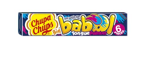 Chupa Chups Big Babol Bubble Gum, Blue Raspberry Tongue Painter Sweets, Suitable for Vegetarians - 20 x 6 Piece Packs