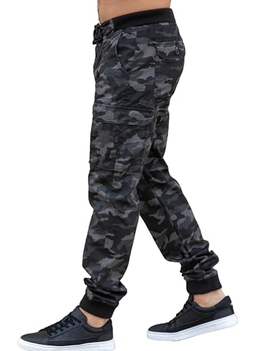 989Zé ENZO Mens Cargo Pants Elasticated Waist Camo Combat Cuffed Military Joggers Trousers2