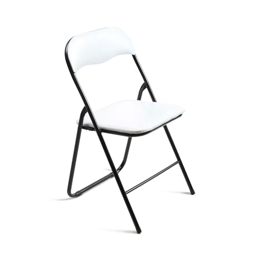 THE SECRET HOME - Pack de 1, 2, 4 y 6 Sillas Plegables Acolchadas - Asiento Auxiliar para el Hogar - Ideal para Cocina, Comedor, Salón, Dormitorio - 44 x 46 x 79 cm (1, Blanco/Negro)