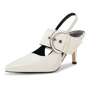 Coutgo Womens Slingback Pumps Closed Pointed Toe High Heels Belt Buckle Strap Dressy Work Shoes
