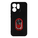 UOGNADGD Flexible Case + Ring Holder Compatible with Oppo Reno 15 Pro 5G China Phone Shockproof Cover & Magnetic Mecha Style Finger Grip Kickstand (Black+RedRing)