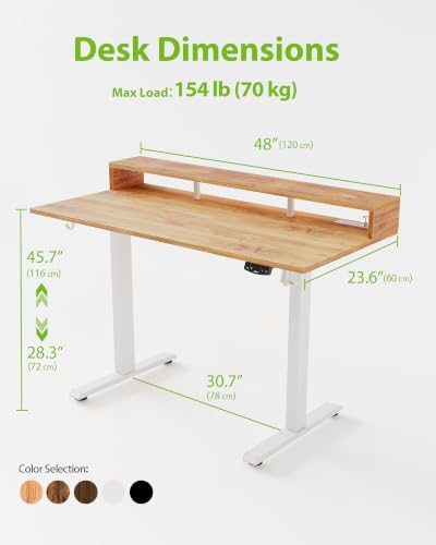Image of Agilestic 48x24 Inch Electric Standing Desk with Shelf, Height Adjustable Desk with Power Outlets & LED, Sit Stand Up Table with Monitor Stand, Computer Workstation, Light Rustic Brown