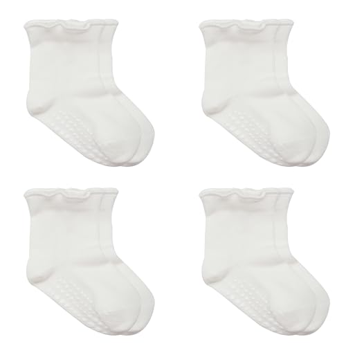 bistyle Bio-Baumwolle Stoppersocken Kleinkinder Baby ABS Antirutsch Socken Rüschenmuster | Rutschsocken für Neugeborene Jungen Mädchen Tennissocken Sportsocken