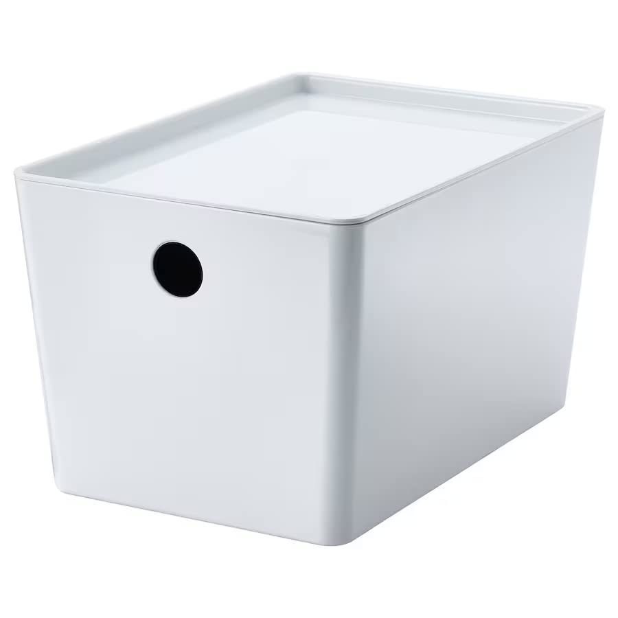 KUGGIS Box With Lid Small Storage Organizer Basket Bin Home Office Organizer Durable Plastic White 18x26x15 cm + Free TSA Shoe Bag