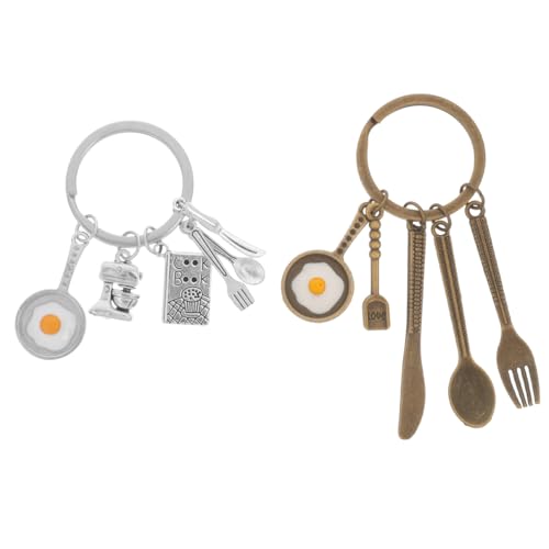 Amosfun Porta-chaves ovo frito com garfo e colher pendente de louça para cozinha presente para cozinheiro decoração de sacos festa conjunto de 2 peças 1,96 X 1,18 polegadas