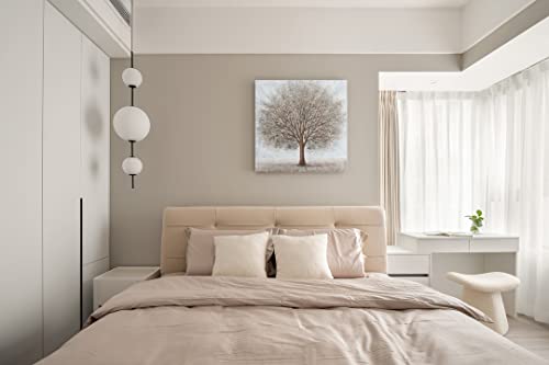 Yelash Abstract Tree Of Life Painting - Tree Canvas Wall Art For Home - Light Brow Tree Picture Poster Home Mural Decor For Living Room Wrapped Ready To Hang 14X14 Inch #TOP3
