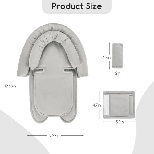 Image of Baby Car Seat Head Support for Newborn, GFU 2 in 1 Infant Car Seat Head Body Support with Strap Pads, Soft Stroller Cushion Pillow Insert for Girls, Fits for Stroller, Swing, Grey