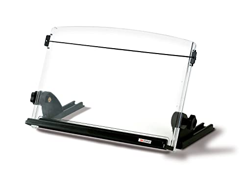3M Adjustable Document Copy Holder, Inline with Monitor Minimizing Head and Neck Movement, 150 Capacity Holds Sheets to Books, Elastic Guide Keeps Pages Open, 14' Wide, Black (DH630) - Black/Clear
