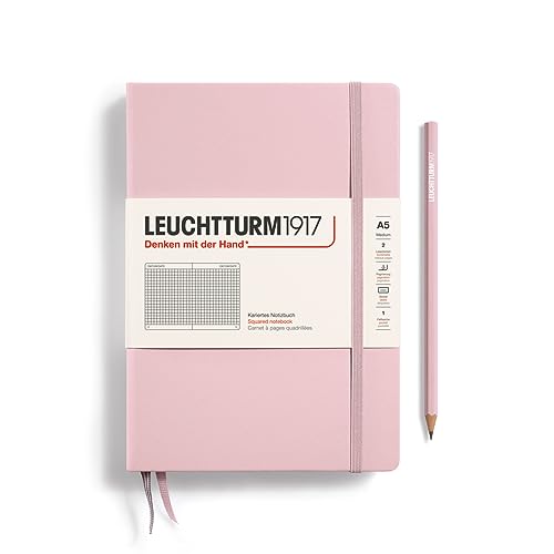 Image of LEUCHTTURM1917 - Notebook Hardcover Medium A5-251 Numbered Pages for Writing and Journaling (Powder, Squared)