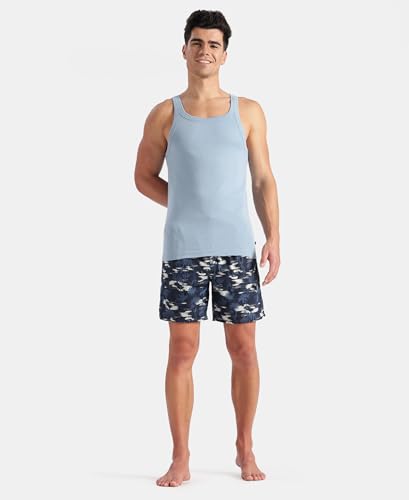 Image of Jockey US26 Men's Super Combed Cotton Rib Square Neck Gym Vest Faded Denim XXL