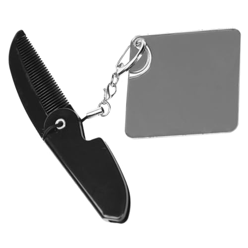 PLAFOPE Portable Foldable Comb for Men Travel Friendly Keychain Beard Comb with Fine Tooth Square Mirror Compact Design for Carrying