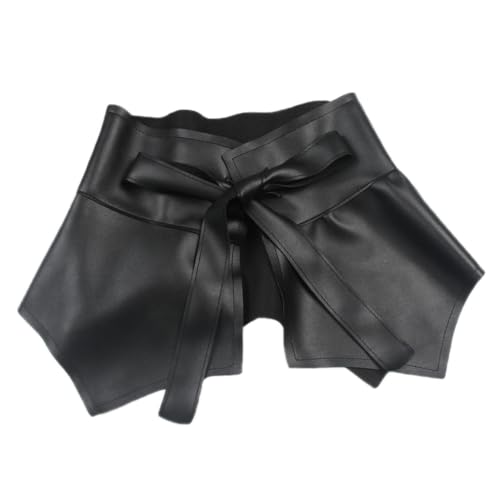 Women PU Leather Wide Waist Belt Front Tie up Ruffle Peplum Skirt Waistband Belts3