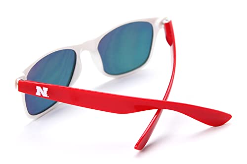 NCAA Nebraska Cornhuskers NEB-2 White Front Temple, Red Lens Sunglasses, One Size, White2