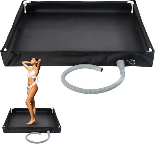 Base de ducha plegable, bañera de ducha portátil plegable para camping con tubo de drenaje de 1 metro, suelo impermeable de carpa de lona Oxford de 80x80x10cm, base de ducha de camping para ducha