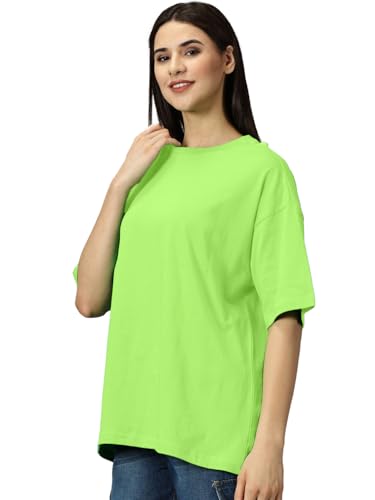 Image of LEOTUDE Women's Drop Shoulder Oversized Baggy Fit Half Sleeve Plain Solid Round Neck Multicolor T-Shirt Combo for Women's (Pack of 3)