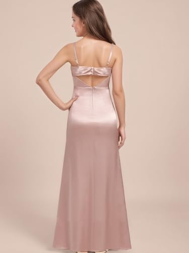 Silk Satin Junior Bridesmaid Dresses for Wedding A-Line Straps Pleated Sleeveless Long Flower Girl Dress2