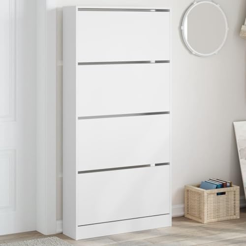 Snsowed Mueble zapatero con 4 cajones abatibles blanco 80x21x163,5 cm, Zapatero Entrada Recibidor, Zapatero Estrecho, Armario Zapatero - 3214364