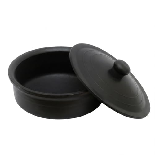 Image of Black Clay Pot for Cooking with Lid | Mitti ka Bartan for Healthy Cooking | Clay Handi | Earthen Kadai | Traditional Handmade Terracotta Cookware for Serving | Natural and Organic 2.5 L