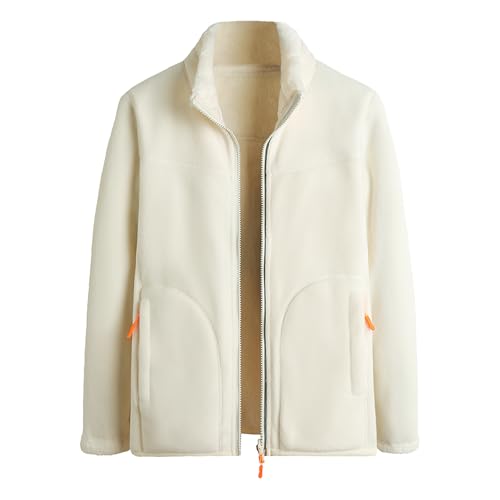 BWBIKE Mujer Cálida Cremallera Manga Larga Suave Chaqueta Polar Fuzzy Fleece Abrigo Reversible de Recreación al Aire Libre con Doble Forro para Otoño Invierno, Blanco, L