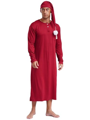 Men's Nightshirt Long Sleeve Nightgown Soft Loose Sleepwear Lightweight Nightwear Sleep Cap3