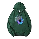 Generisch Sudadera con capucha para mujer 2024, vintage, estampado de flores, tallas grandes, adolescentes, niñas, invierno, suelta, sudadera cómoda de manga larga con bolsillos, A verde., 5XL
