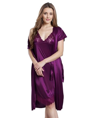 Image of PNAEONG Satin Short Wedding Nighty for Women Bridal