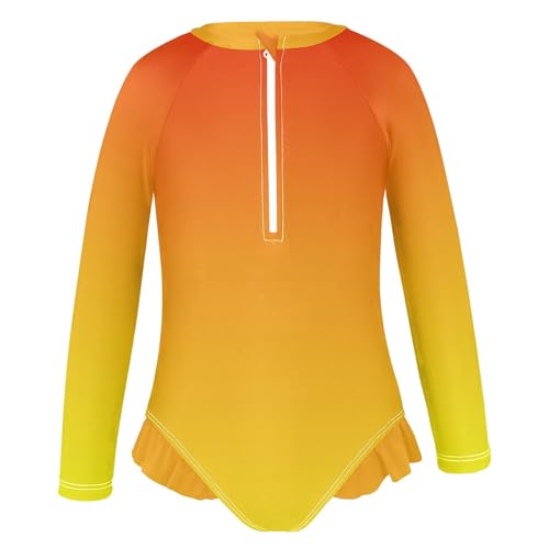CHIFIGNO Girls Swimsuits One Piece Quick Dry Rash Guard Swimwear Beach, Orange Yellow Gradient 3T2