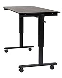 Offex 60 Inch Rolling High Speed Crank Adjustable Stand Up Desk with Steel Frame, Melamine Top in Black Oak Finish - Great for Home, Office and School