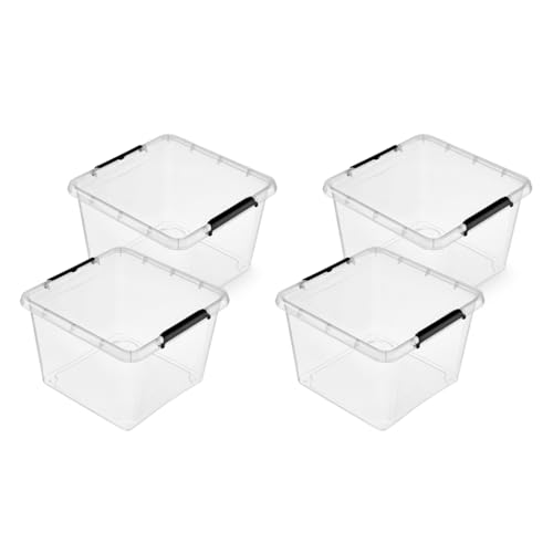 Kreher® Aufbewahrungsboxen Kleiderbox 'Simple Store' mit Deckel in Transparenter Ausführung. 25 Liter Volumen, lebensmittelecht, BPA-frei. Aus robustem Kunststoff. Stapel- und nestbar. (4)