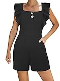 FANCYINN Women's Summer Backless Rompers Shorts Ruffles Sleeves Square Neckline Sleeveless Tie Back