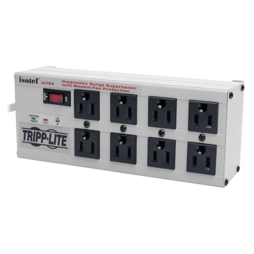 Tripp Lite Isobar 8 Outlet Surge Protector Power Strip 12ft. Cord Right Angle Plug 3840 Joules Diagnostic LEDs Tel/Fax/Modem Metal (ISOTEL8 ULTRA) Gray