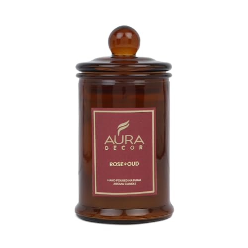 AuraDecor Scented Tomb Lid Jar Candle Organic Aroma Candles Soy Wax, Aromatic/Aromatherapy Fragrance Votive Candle (Rose + Oud)