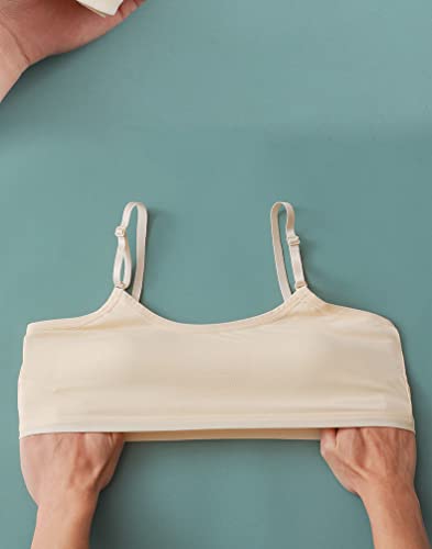 Teen Girls' Training Bra Seamless Cotton Cami Wireless Bras Elastic Thin Shoulder Straps, Pure Color 4 Pack, 9-12 Years