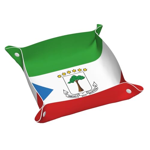 Plateau de rangement en cuir avec motif drapeau de la Guinée équatoriale - Double face en PVC pour clés, bijoux, bureau et coiffeuse avec fermeture à pression