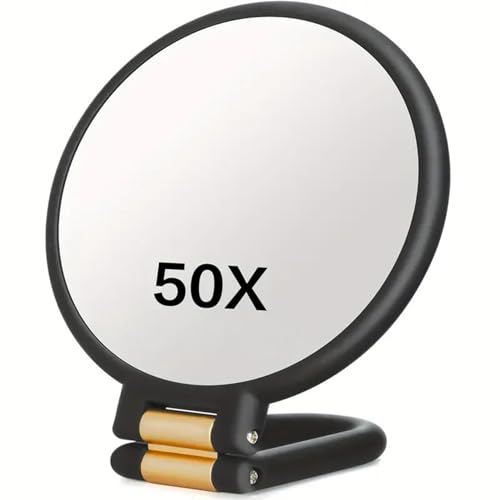 Espejo de maquillaje 50X con mango y doble cara negro
