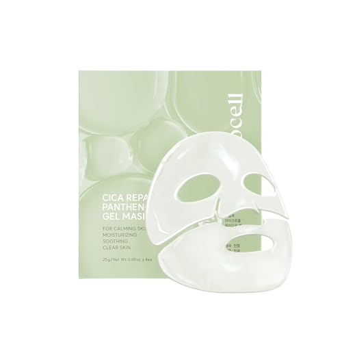 AROCELL Cica Hydrogel Mask 4 Facial Sheet with Panthenol & Centella Asiatica, Transparent Cooling Hydrogel Face Mask for Soothing Calming Hydrating Moisturizing Sensitive Skin Korean Skincare, 25gx4ea