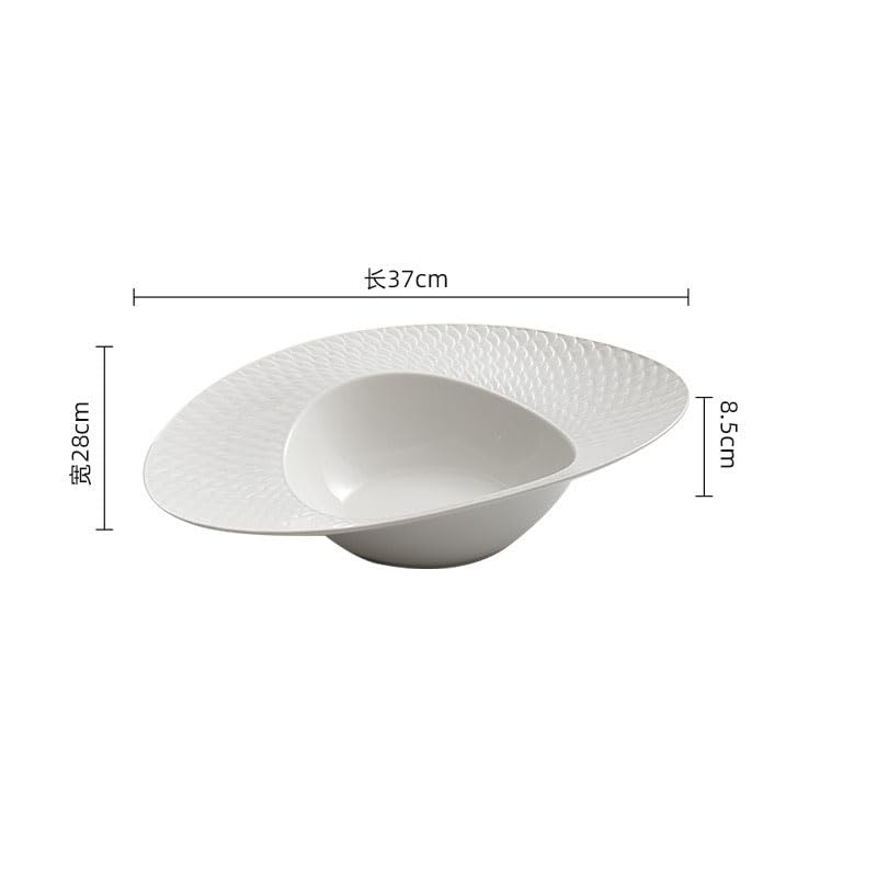 Czysta biała łuskowata tekstura ceramiczna płyta sałatkowa gruba zupa talerz do restauracji talerz deserowy zastawa stołowa talerze sałatkowe talerze do sałatek 14,5 cala jeden rozmiar