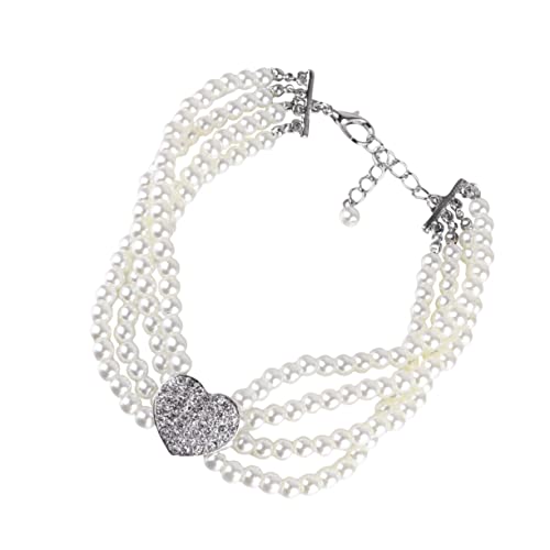 BESPORTBLE Pet Pearl Necklace Four Row Heart Design Fashion Jewelry for Dogs and Cats White Pearl and Crystal Charm Pendant