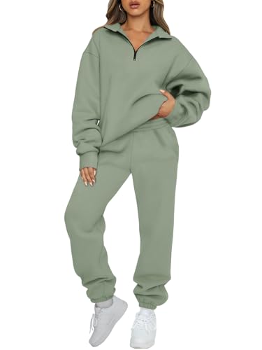 Image of AUTOMET Women's Sweatsuits 2 Piece Outfits Lounge Sets | Cozy Airport Outfits,Casual Sweat Sets for Fall and Winter,Half Zip Pullover and Baggy Sweatpants with Pockets