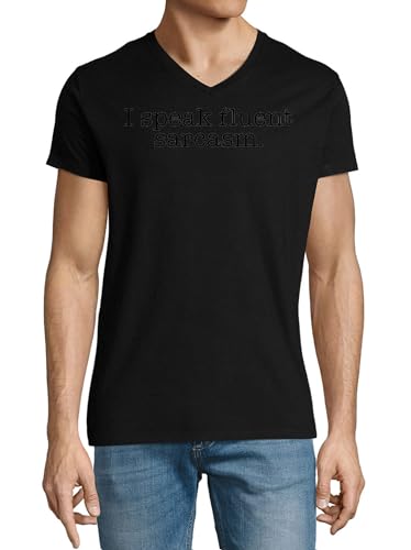 T-shirt I Speak Fluent Sarcasm noir col v coton pour vos sorties